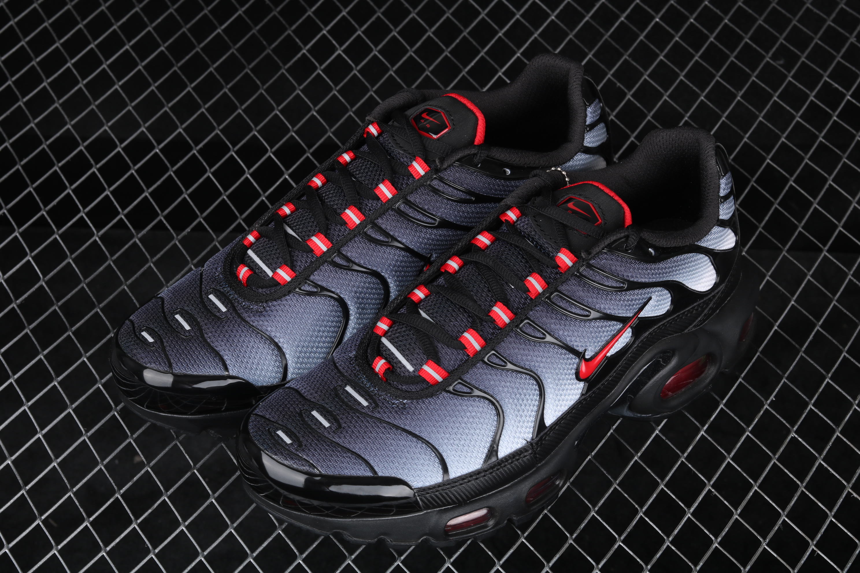 Nike Air Max PLUS TXT Black Grey Red Shoes - Click Image to Close